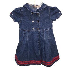 Vintage Faded Glory Girl Toddler Sz 4T Blue Denim Jean Sailor Dress 4th July USA